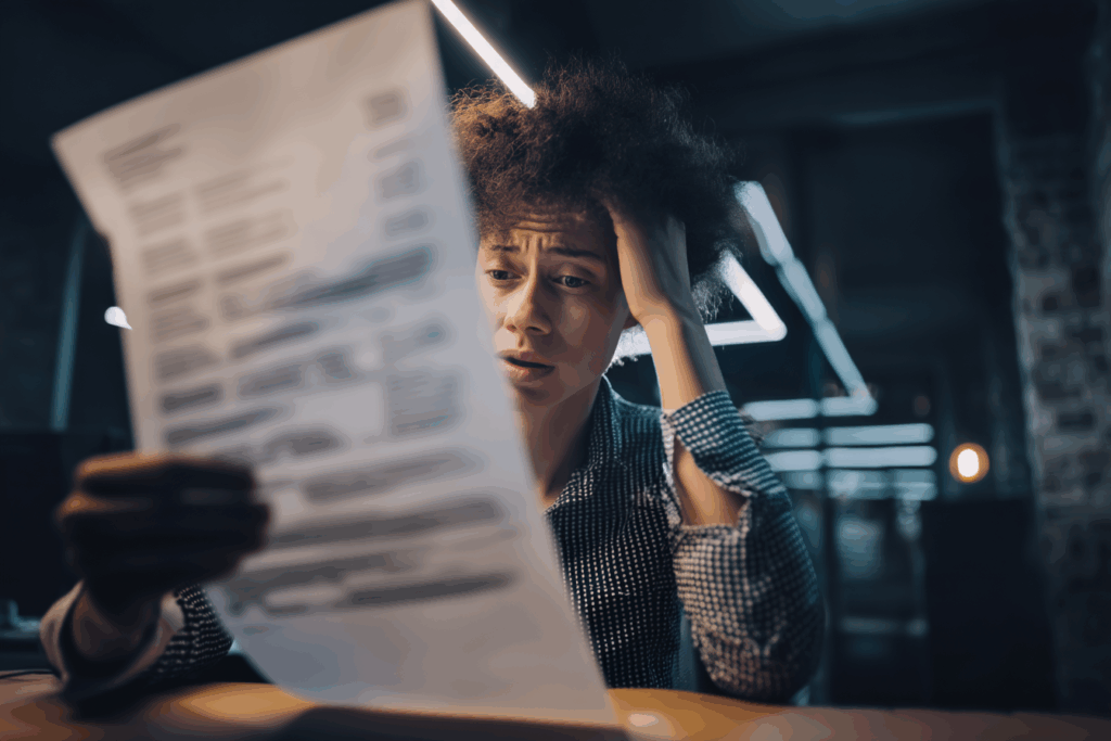 Human reviewing an AI-generated document with puzzled expression.